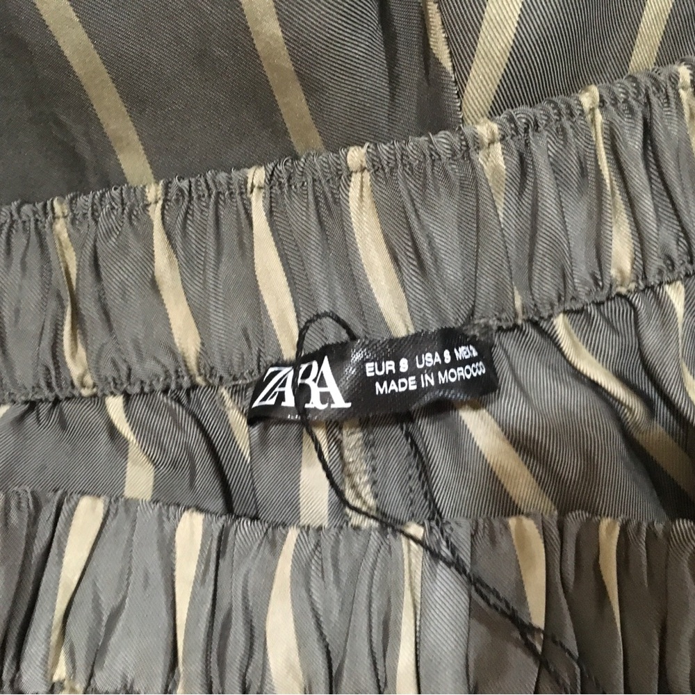 ZARA Pants Striped Ankle Pull On Grey Cupro Womens S Frey Snap New 9449/081 - Picture 8 of 9